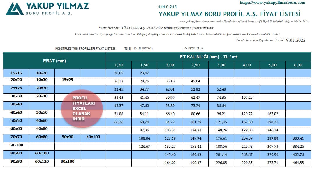 9 MART 2022 GÜNCEL FİYAT LİSTESİNİ EXCEL OLARAK İNDİRİN...