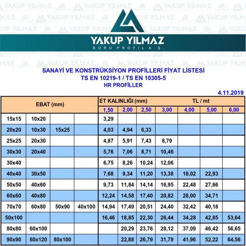 40x40 profil ağırlık